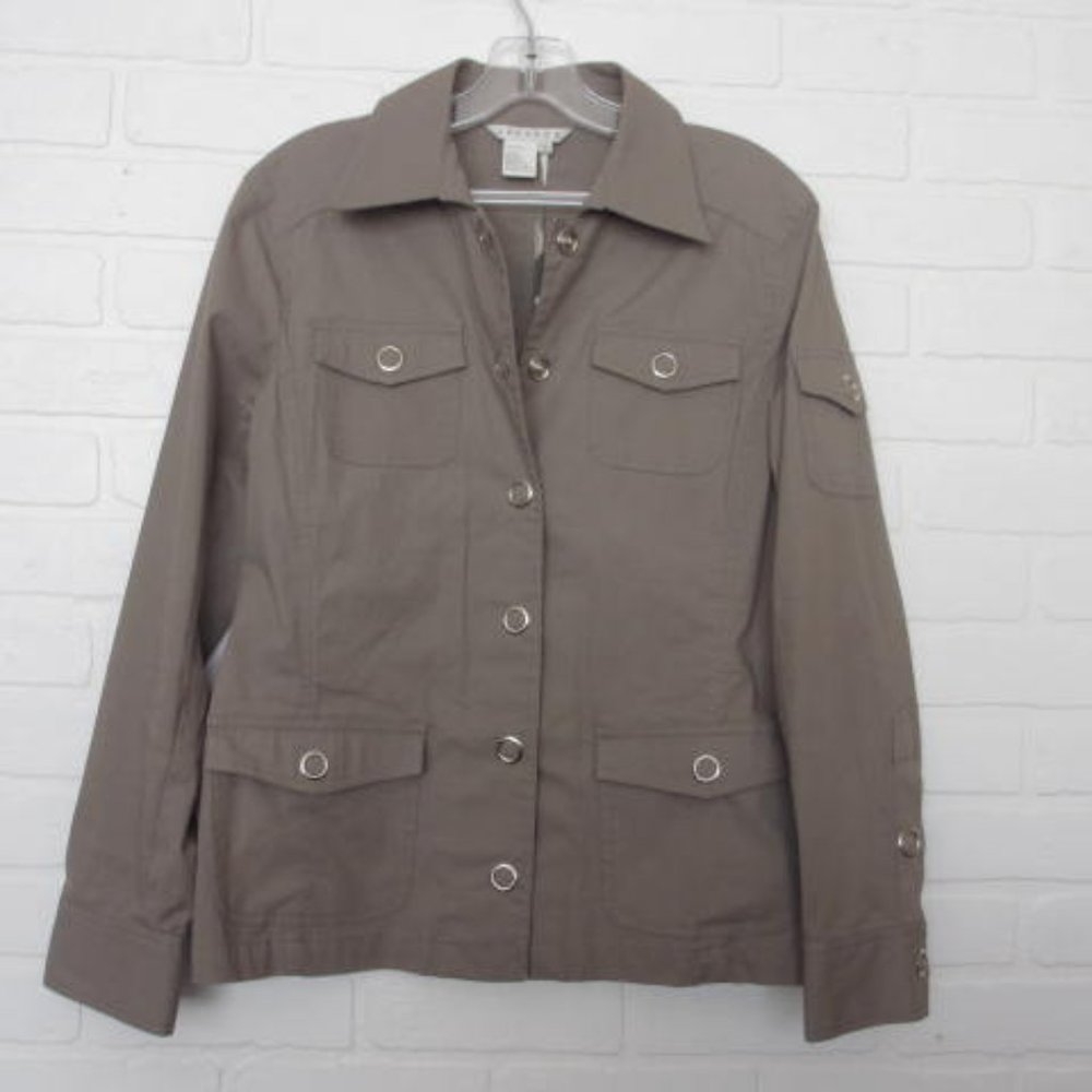 Spanner Taupe Cargo Pocket Oversized Silver Snap Button Cotton Field Jacket